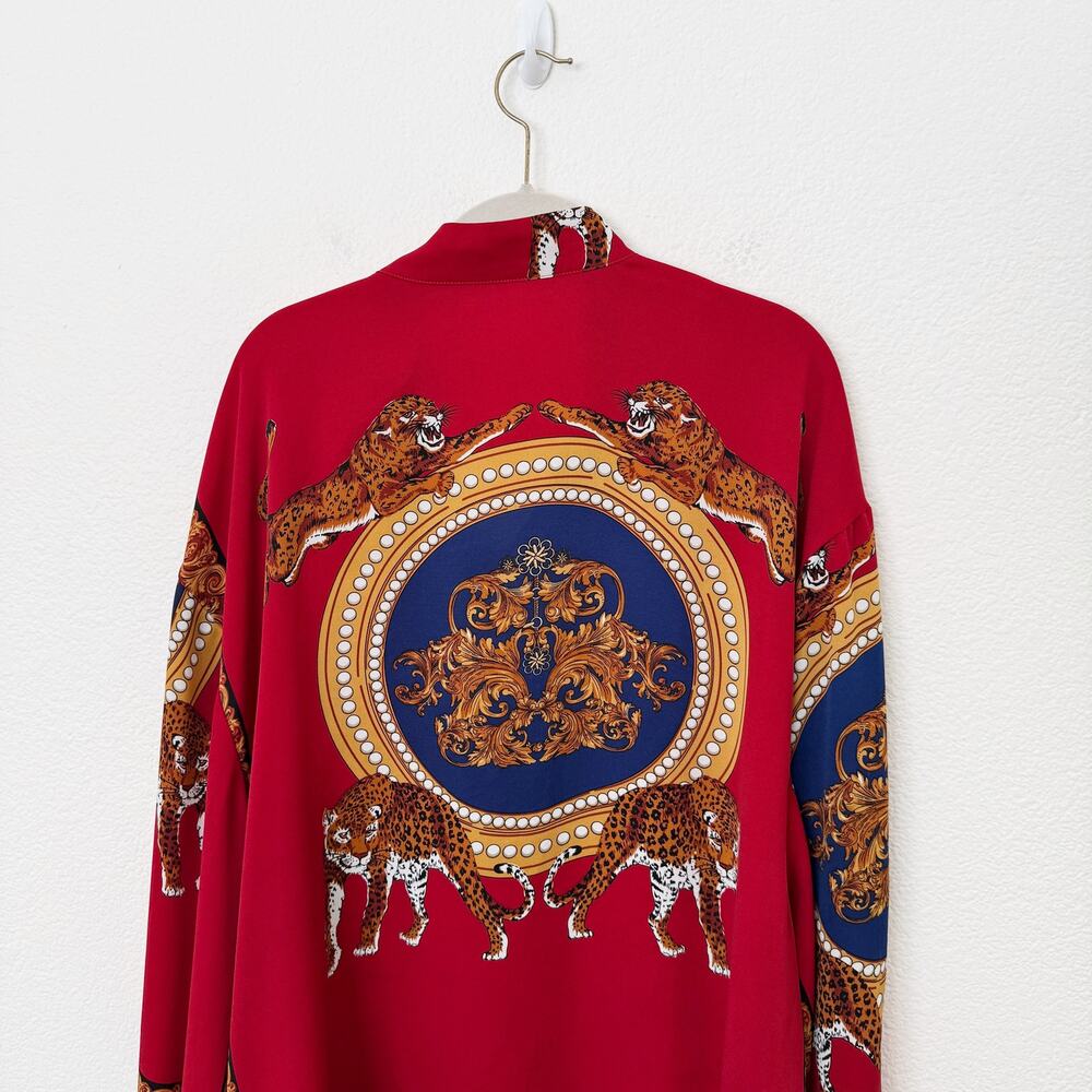 [PrettyLittleThing] Red Baroque Scarf Print Oversized Button Down Shirt Size XL - Picture 4 of 10